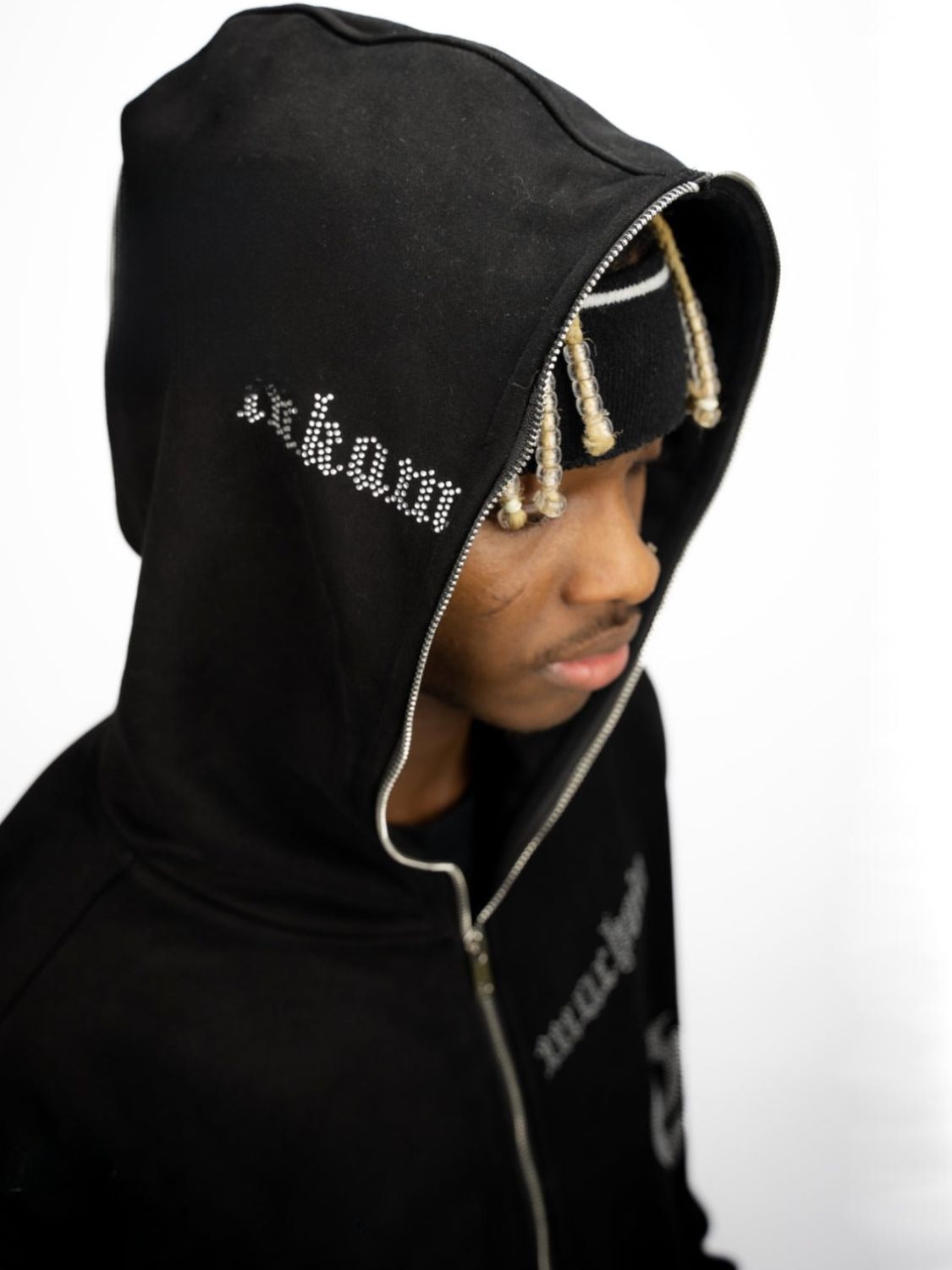 Men's Zip Up Rhinestone Hoodie with Pockets