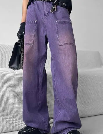 Purple Straight-leg Jeans For Men Women