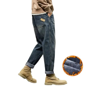 Thicken Denim Trousers Fleece Loose Fit Winter Jeans For Men